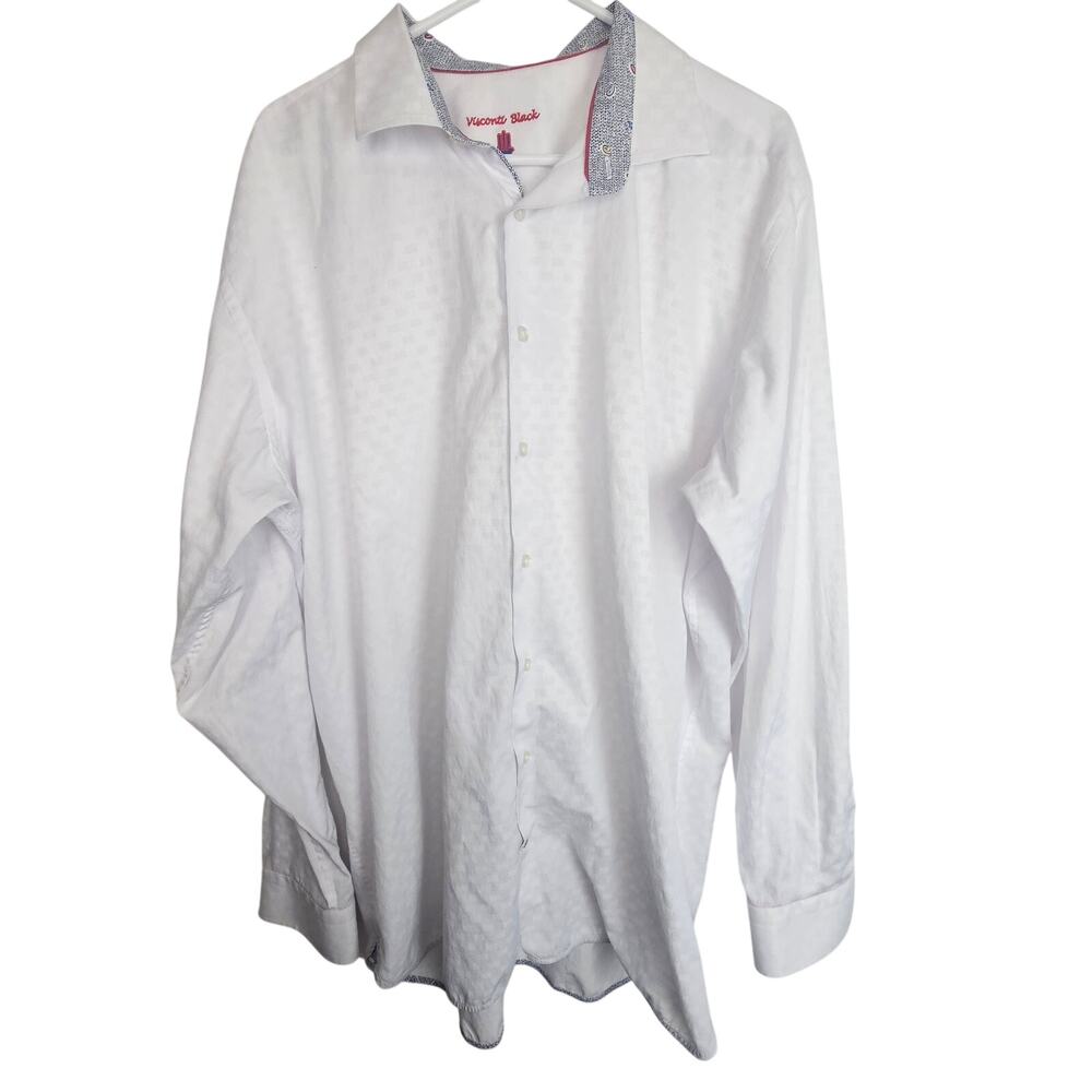 Luchiano Visconti Mens White Geometric Dress Shirt Size 2XLT Formal Event Party